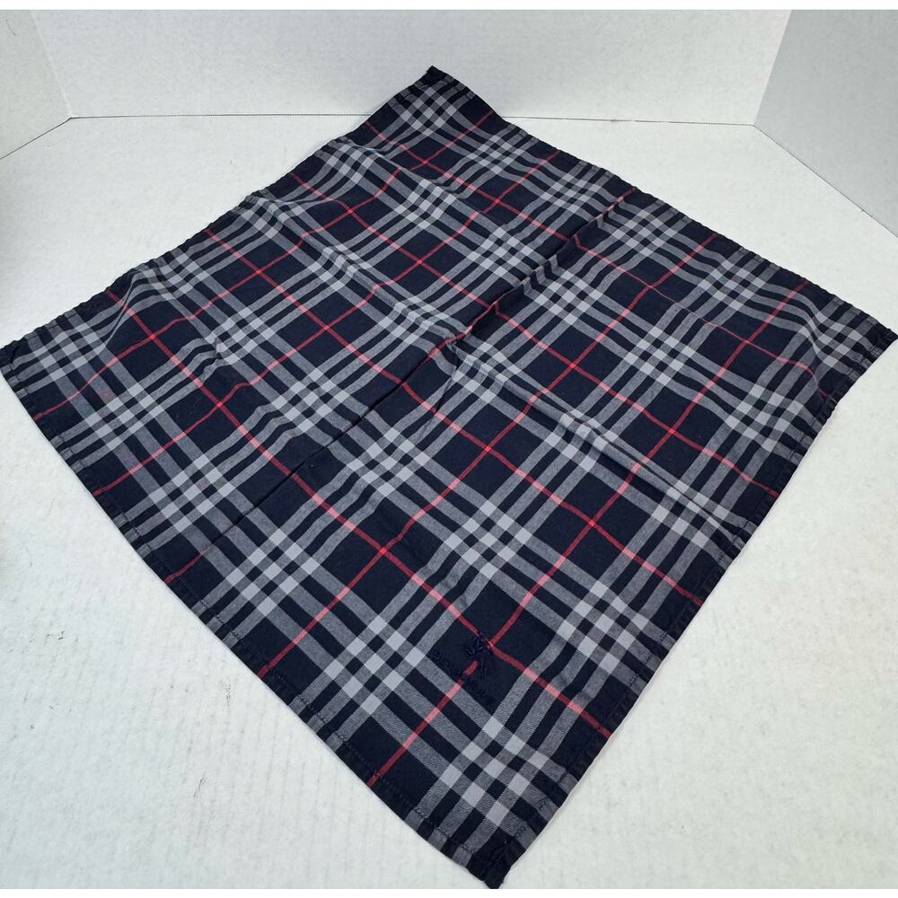 Burberry Nova Check Cotton Handkerchief Pocket Square Navy Gray Red Authentic